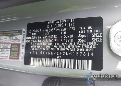 2022 Kia Sorento Ex z USA, uszkodzony, nr VIN 5XYRH4LF2NG157814